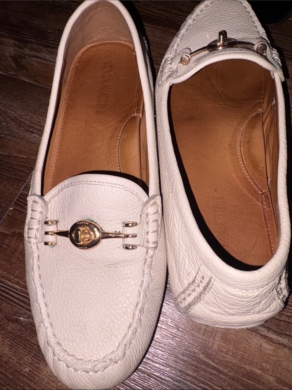 Coach White Leather Loafers with Gold Accent